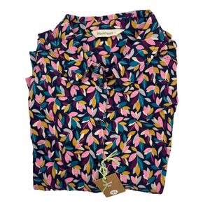 NWT Woolovers Women's‎ Geo Multi Leaf Print Organic Jersey Shirt BUTTON UP L